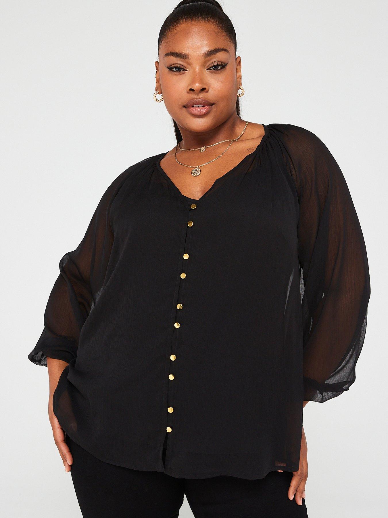 v-by-very-curve-gold-button-through-sheer-blouse-black