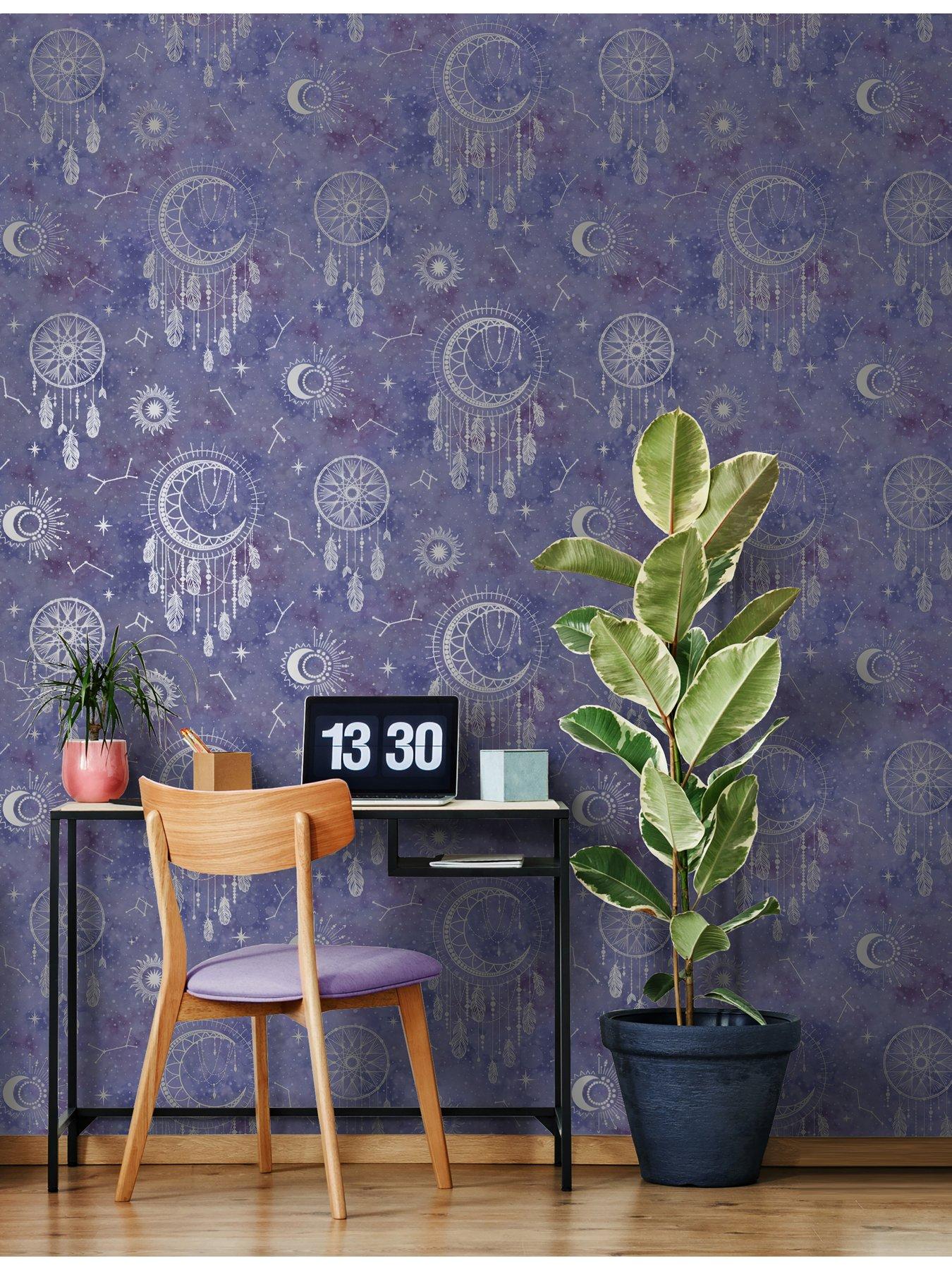 Product photograph of Holden Decor Dreamcatcher Wallpaper - Purple Silver from very.co.uk