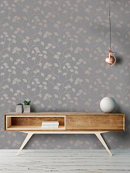 Product photograph of Holden Decor Glistening Ginkgo Wallpaper - Dark Grey Rose Gold from very.co.uk