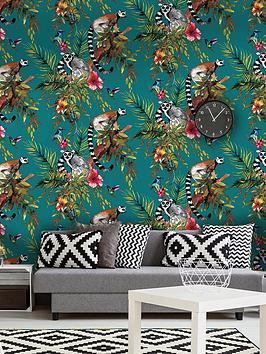 Product photograph of Holden Decor Lemur Wallpaper - Teal Multi from very.co.uk