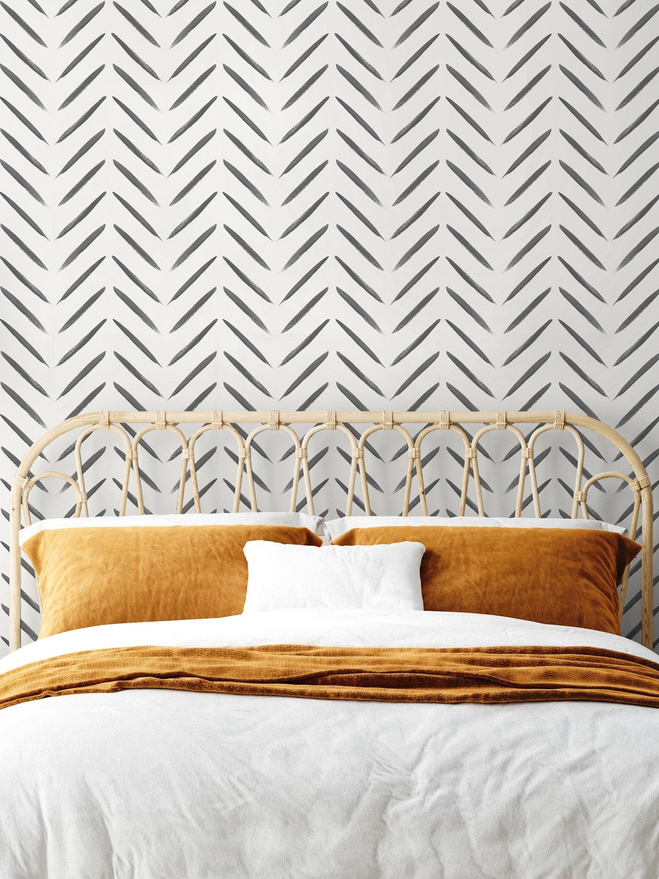 Image 1 of 5 of Holden Decor Chevron Brush Marks Wallpaper - Black And White