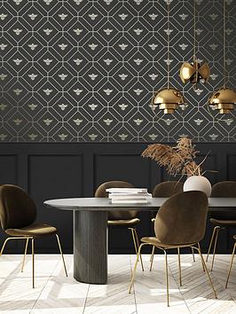 Product photograph of Holden Decor Honeycomb Bee Wallpaper - Charcoal Gold from very.co.uk