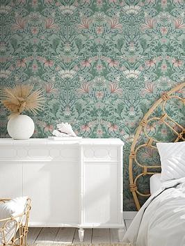 Product photograph of Holden Decor Vintage Floral Wallpaper - Soft Teal from very.co.uk