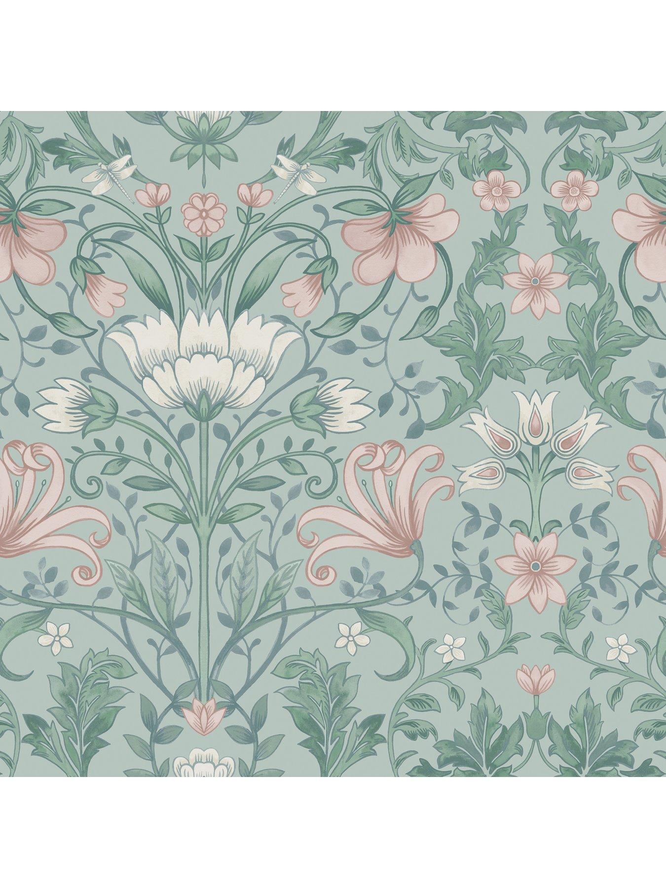 Image 2 of 5 of Holden Decor Vintage Floral Wallpaper - Soft Teal