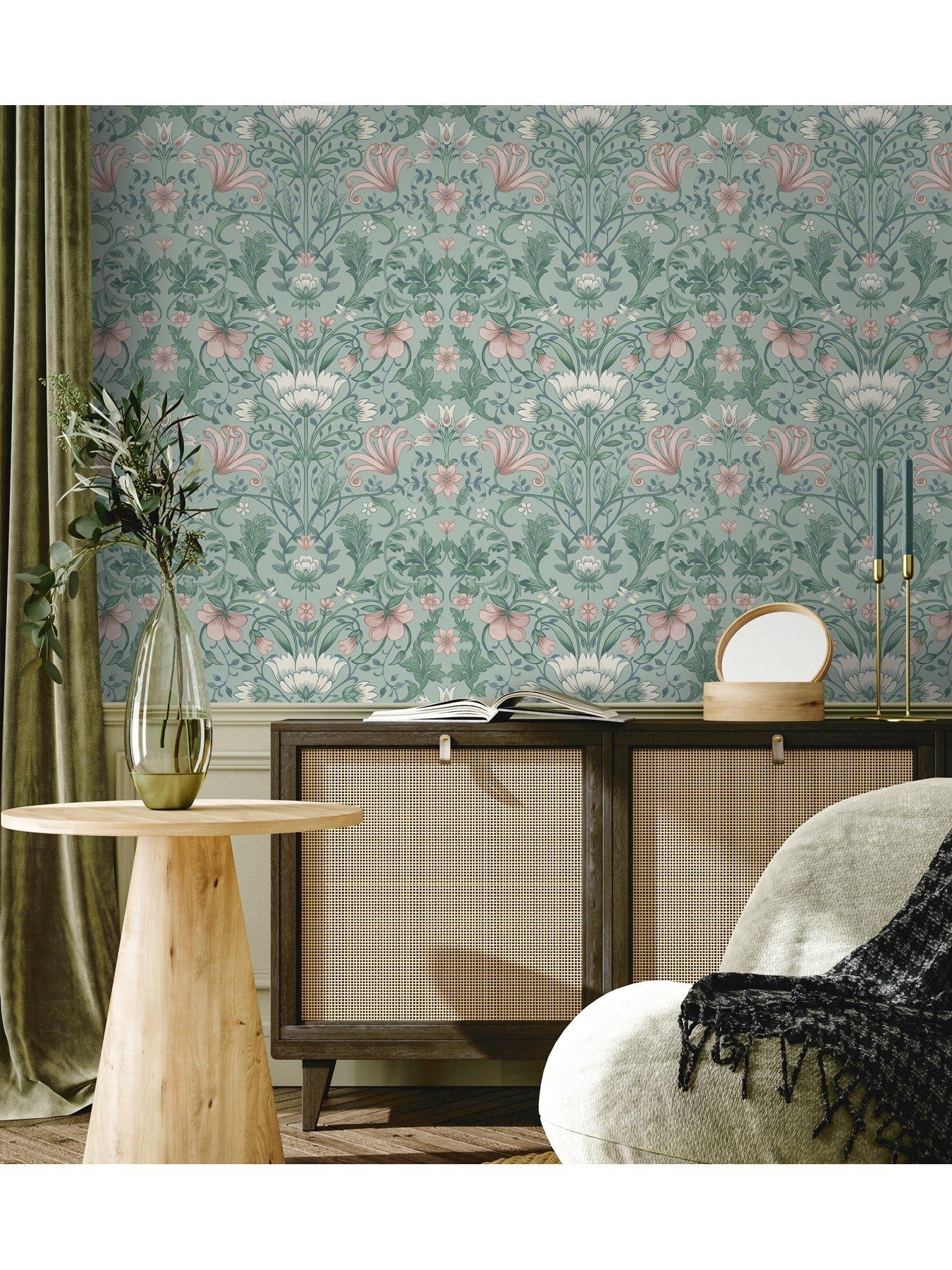 Image 3 of 5 of Holden Decor Vintage Floral Wallpaper - Soft Teal