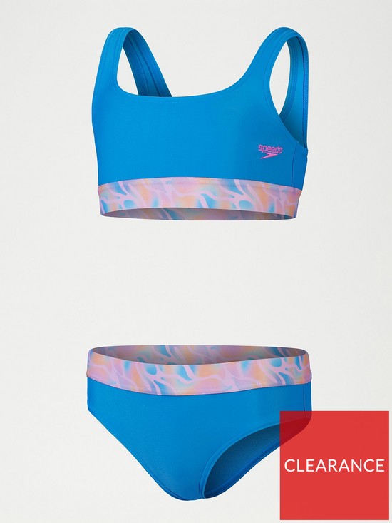 front image of speedo-girls-contrast-band-2-piece-blue