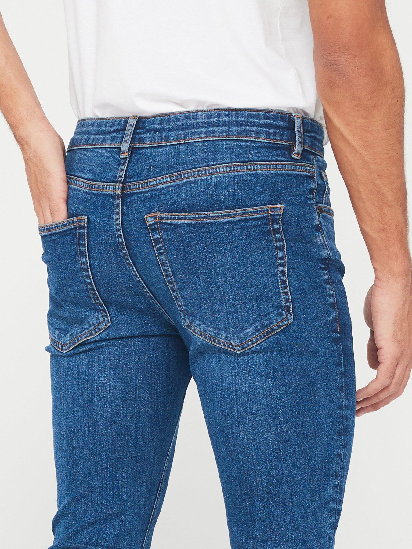 Image 4 of 6 of Very Man Skinny Jeans With Stretch - Mid Blue Wash