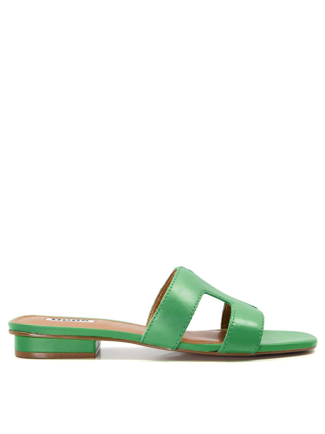 Dune London Wide Fit Green Loupe Flat Leather Sandal very