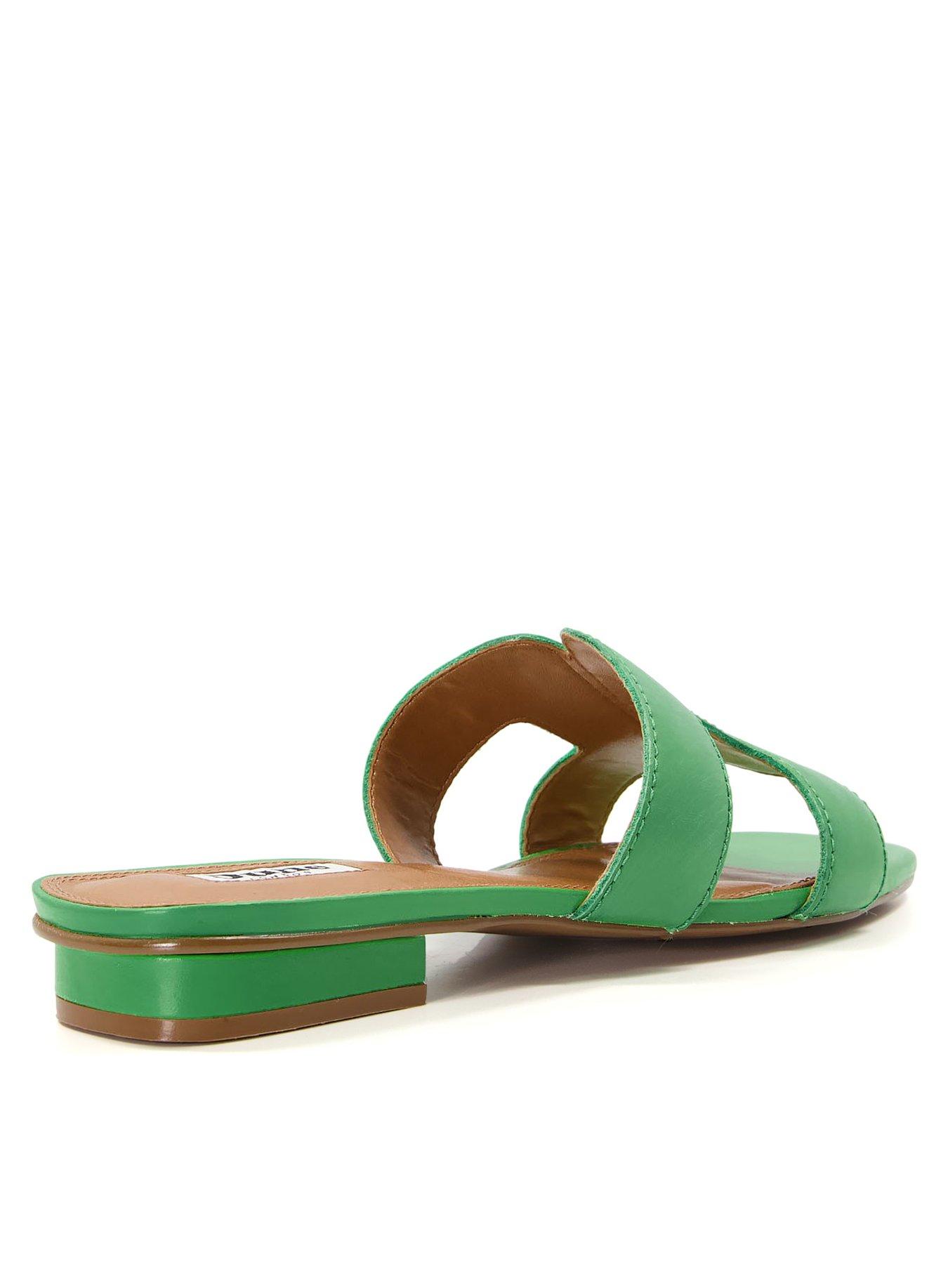 Dune London Wide Fit Green Loupe Flat Leather Sandal very