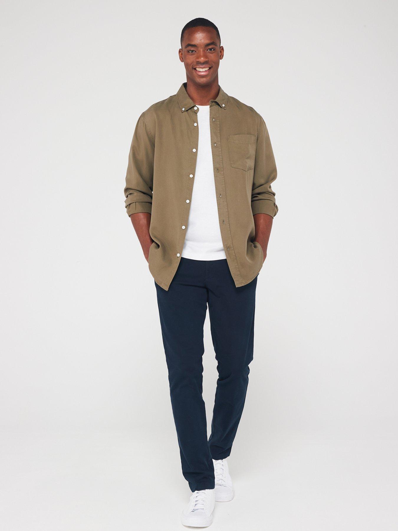 Very Man Longsleeve Shirt - Khaki | Very.co.uk