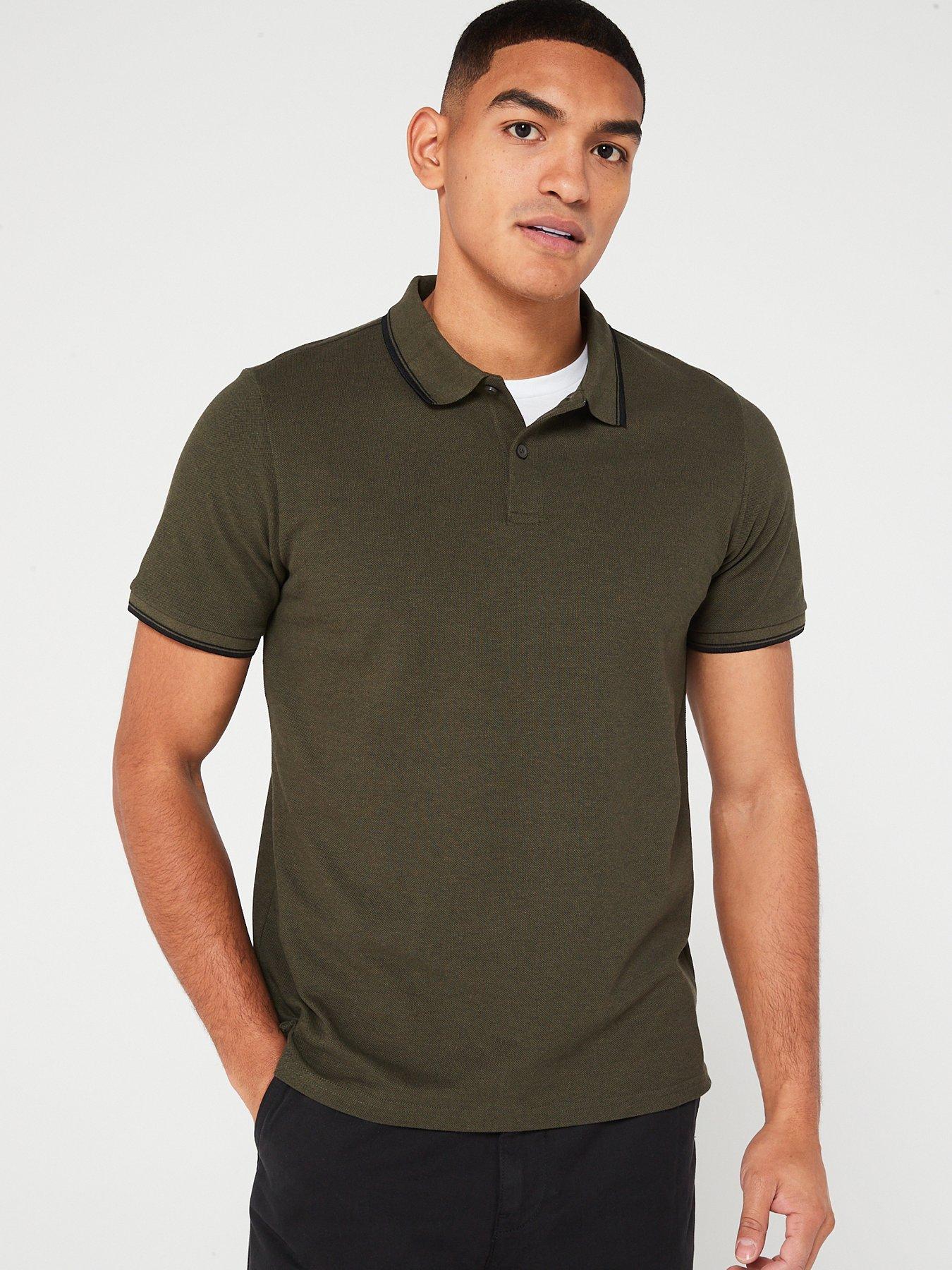 Everyday Tipped Pique Polo - Khaki | Very.co.uk