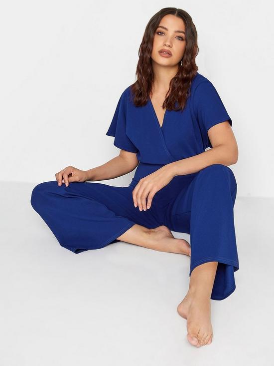 front image of long-tall-sally-short-sleeve-wide-leg-jumpsuit-blue