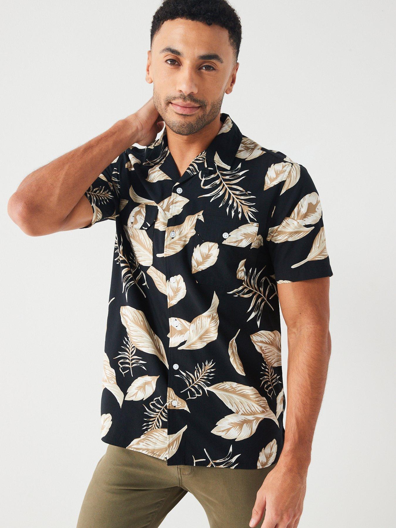 Very Man Short Sleeve Floral Print Revere Shirt - Black | Very.co.uk