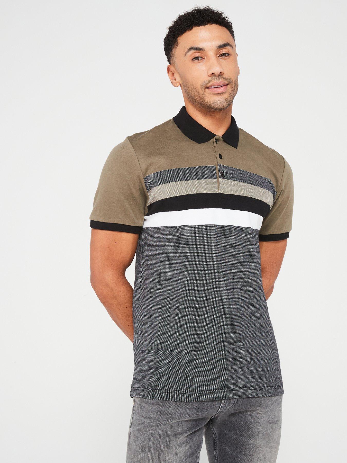 Very Man Chest Panel Polo - Khaki | Very.co.uk