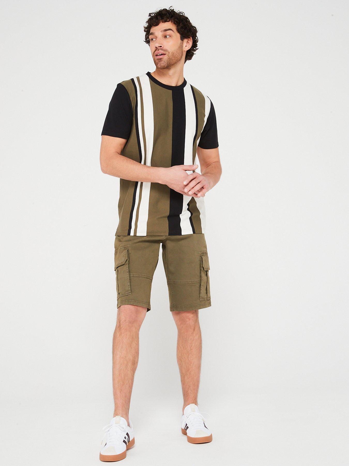 Very Man Vertical Panel T-shirt - Khaki | Very.co.uk