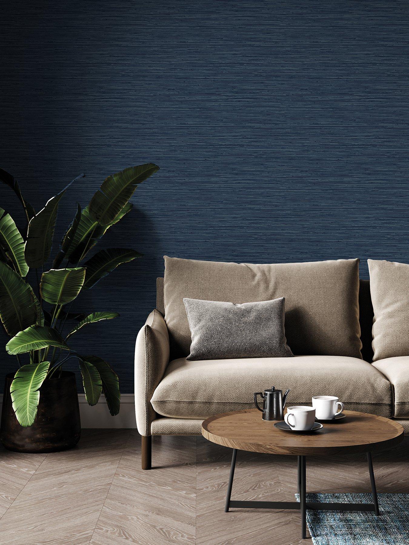 undefined Serenity Plain Wallpaper - Navy