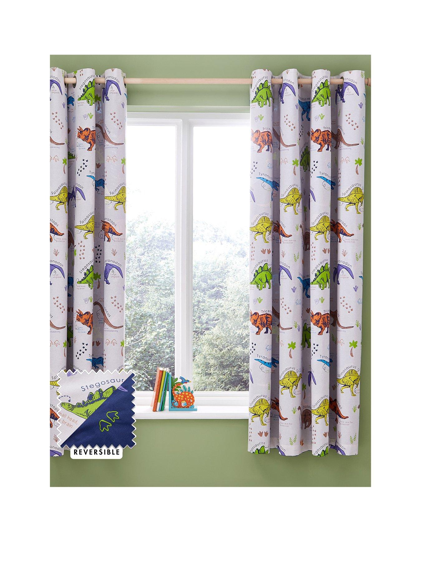 Product photograph of Catherine Lansfield Prehistoric Dinosaurs Reversible Eyelet Curtains from very.co.uk