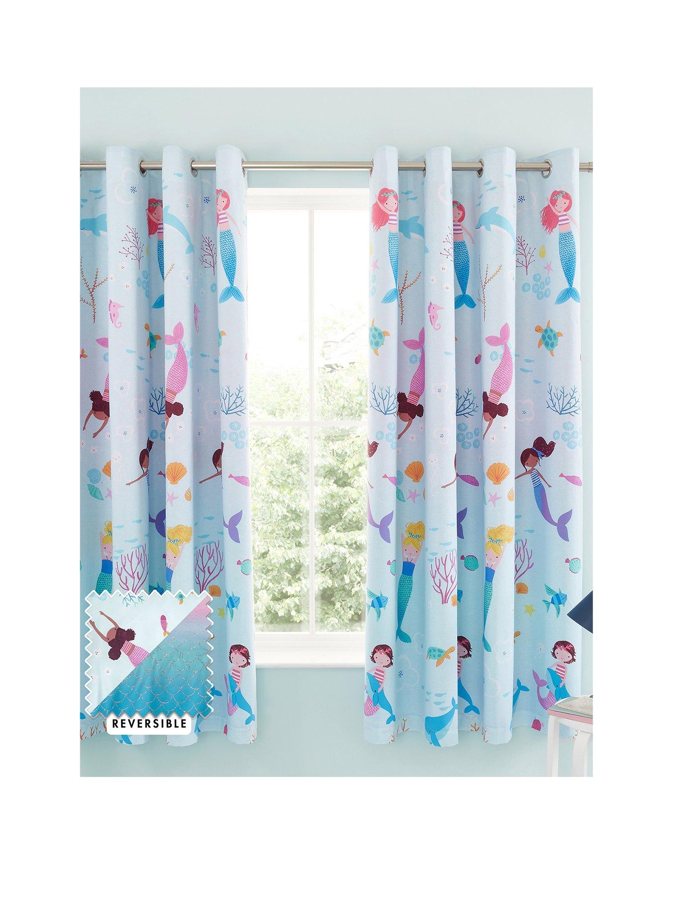 Catherine Lansfield Mermaid Blue Reversible Eyelet Curtains
