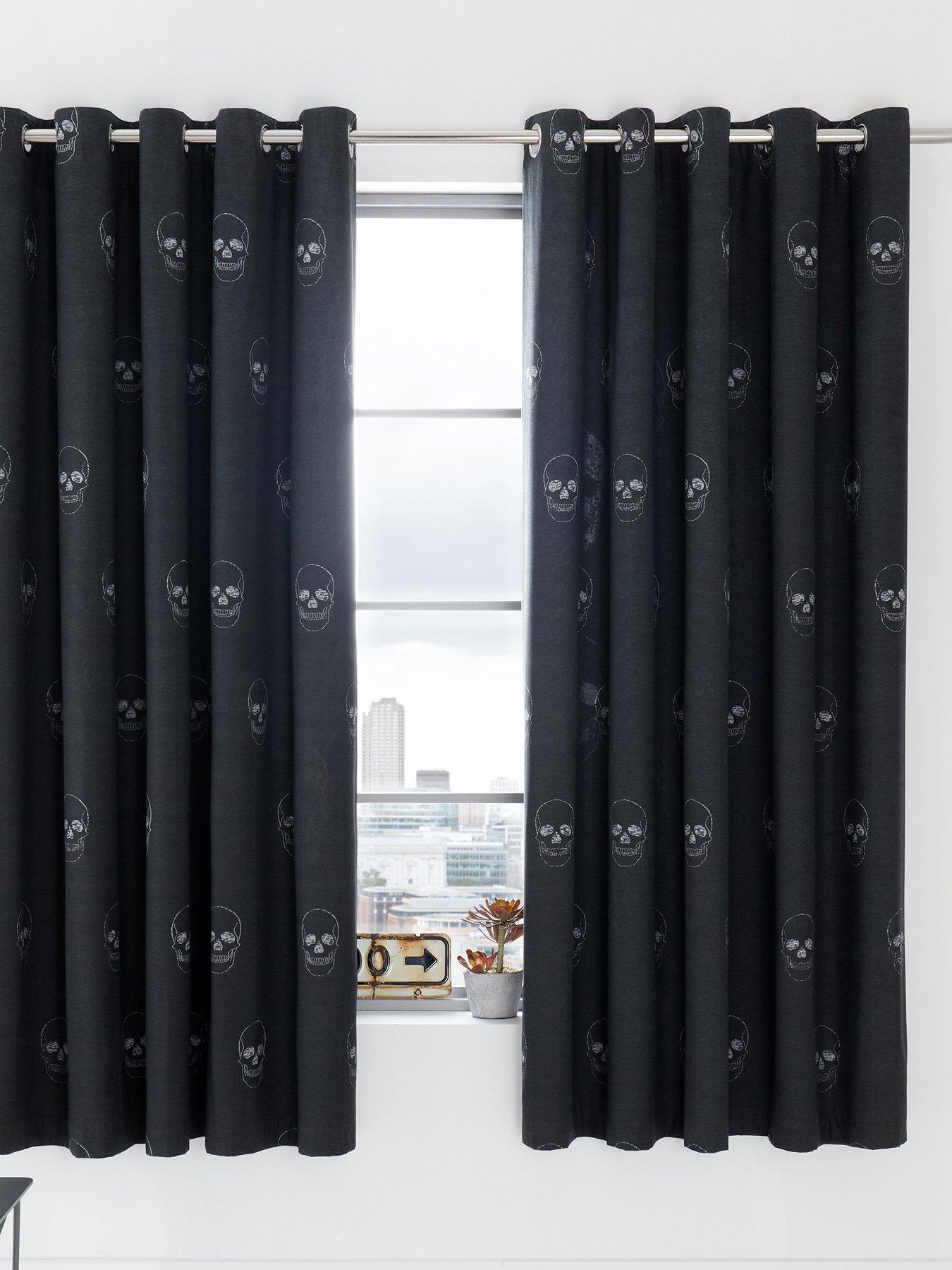 Image 2 of 5 of Catherine Lansfield Skulls Curtains- 66X72 Inch