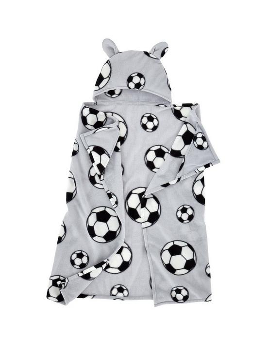 stillFront image of bianca-football-soft-cosy-fleece-kids-grey-hooded-blanket