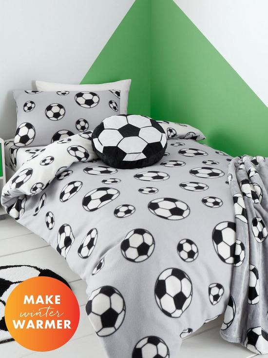 front image of catherine-lansfield-football-soft-cosy-fleece-grey-duvet-cover-set