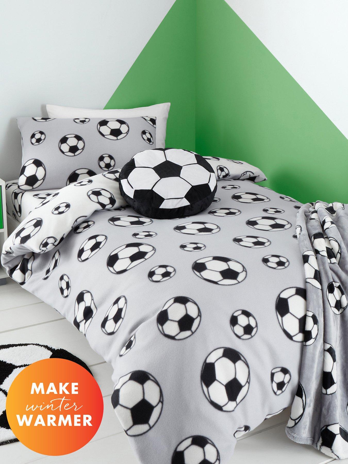 Catherine Lansfield Football Soft Cosy Fleece Grey Duvet Cover Set