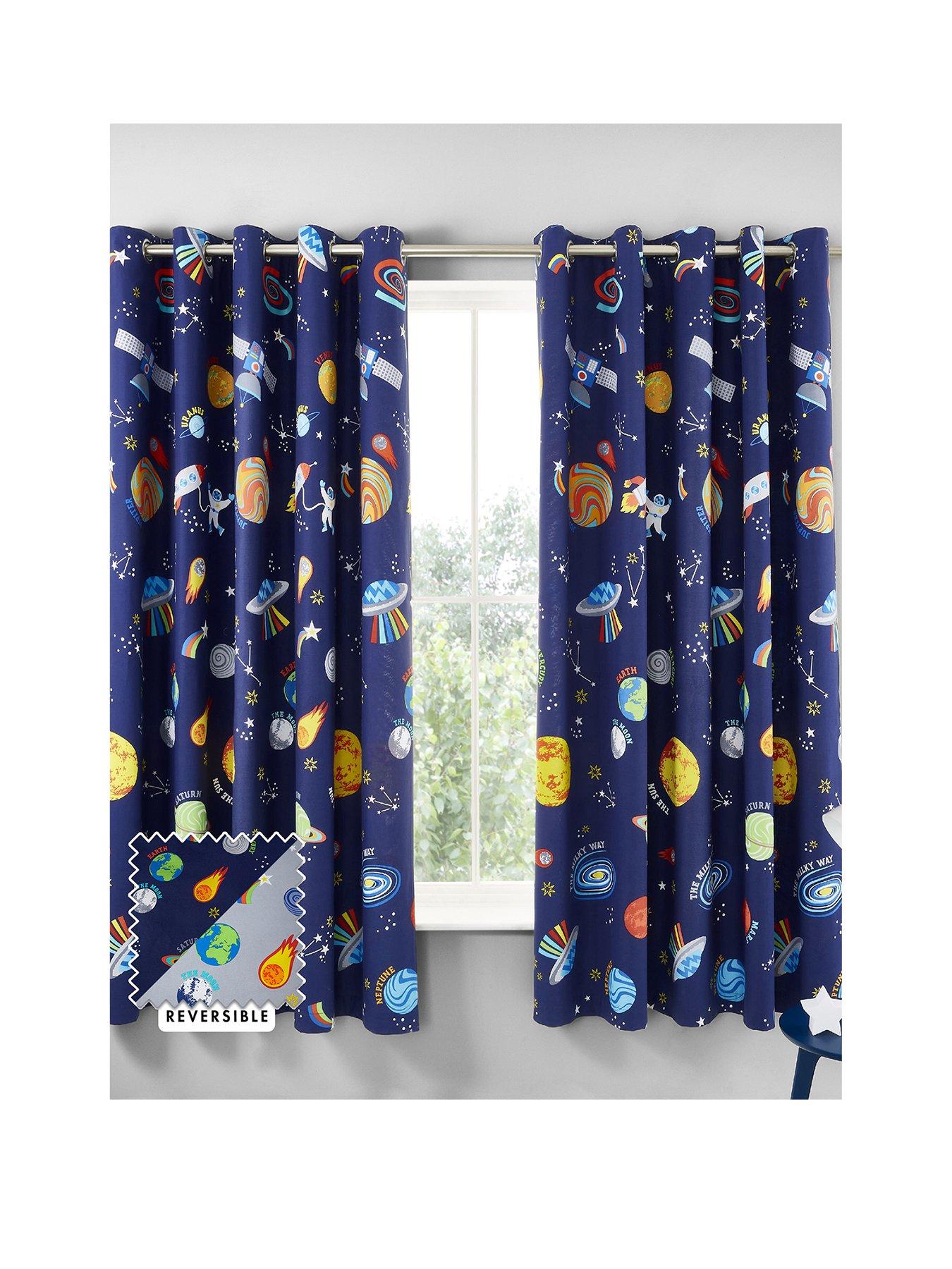 Product photograph of Catherine Lansfield Lost In Space Reversible Eyelet Curtains W168xd183cm W66xd72inches - Blue from very.co.uk