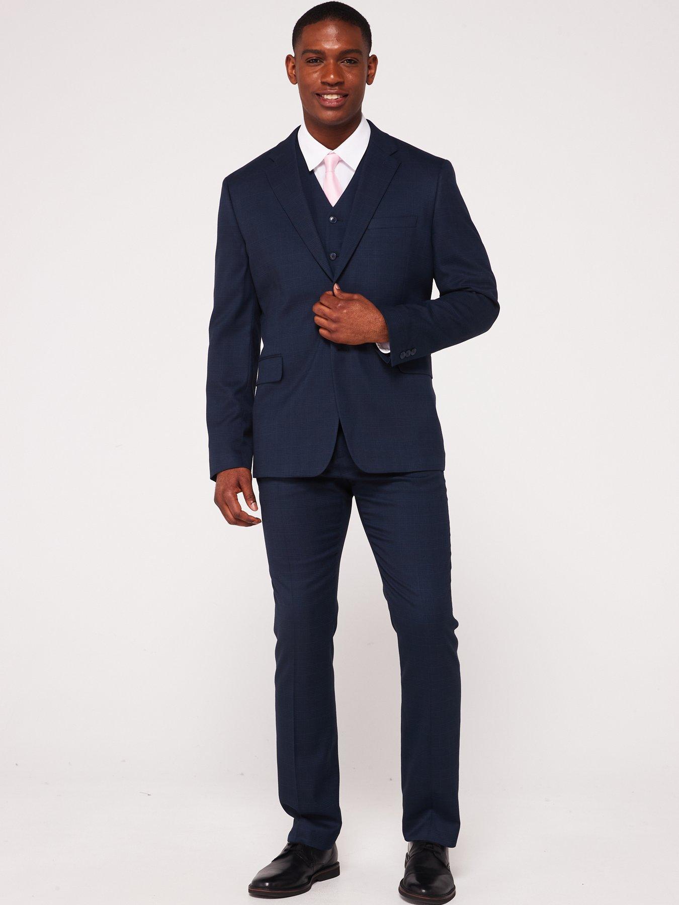 Very Man Check Suit Jacket - Navy | Very.co.uk