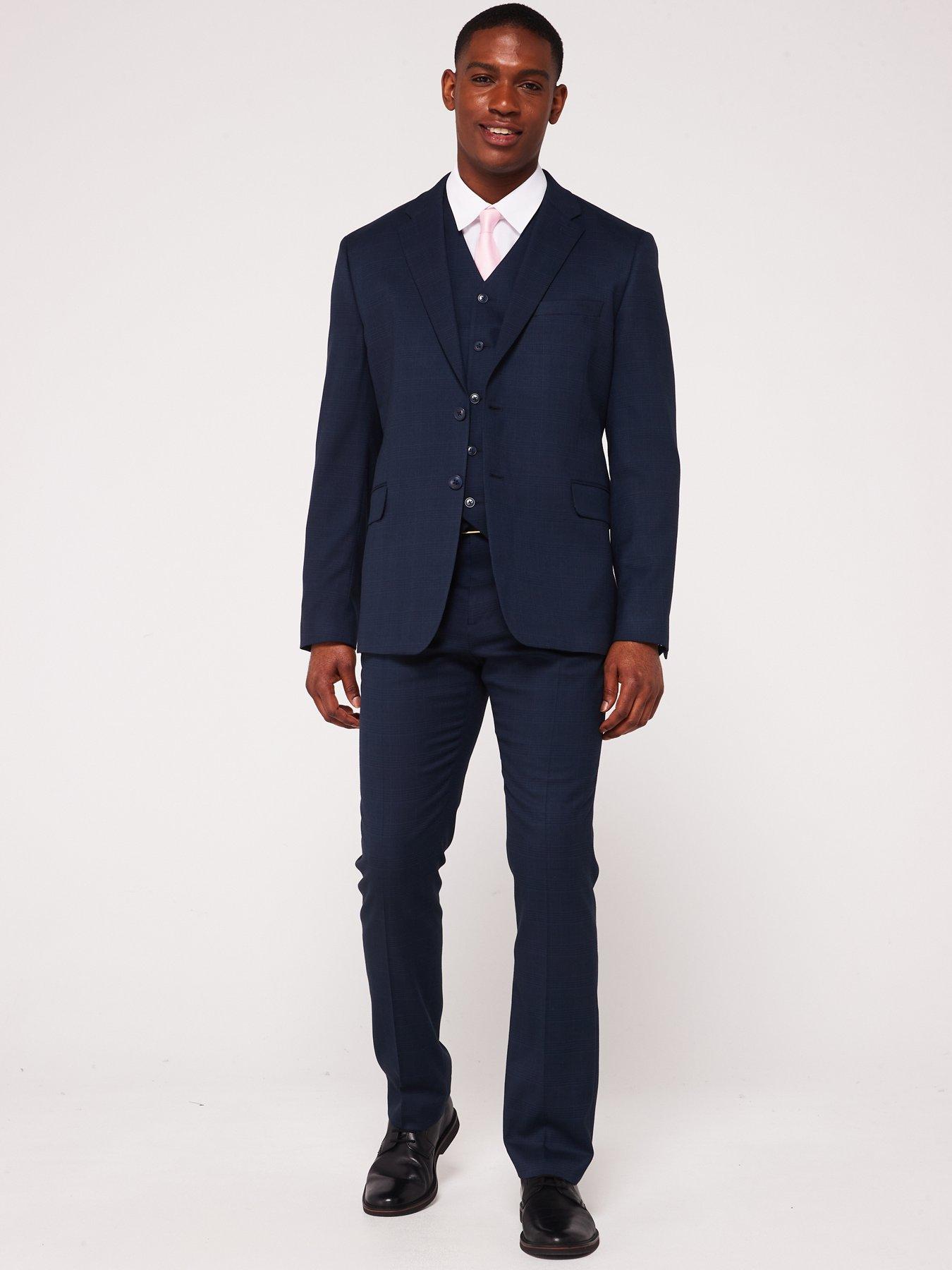 Very Man Check Suit Trousers - Navy | Very.co.uk