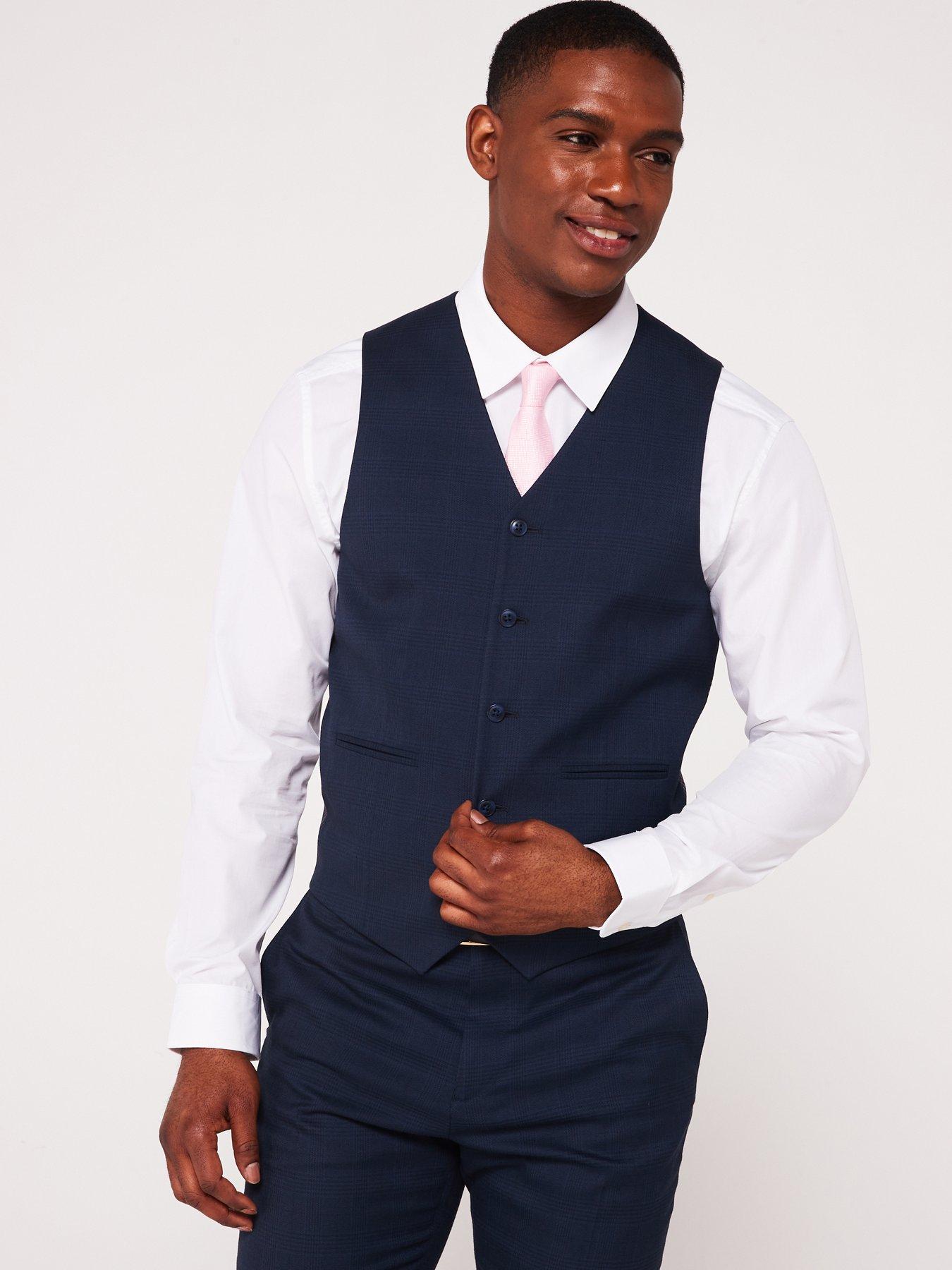 Very Man Check Waistcoat - Navy | Very.co.uk