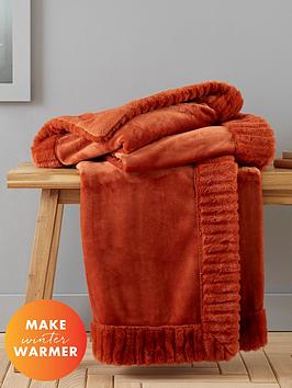 Product photograph of Catherine Lansfield Velvet Amp Faux Fur Soft Cosy Throw - Burnt Orange from very.co.uk