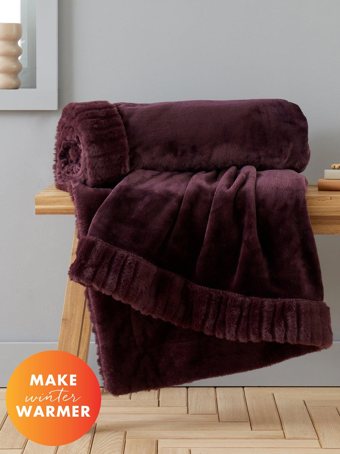 undefined Velvet  &  Faux Fur Throw - Blush