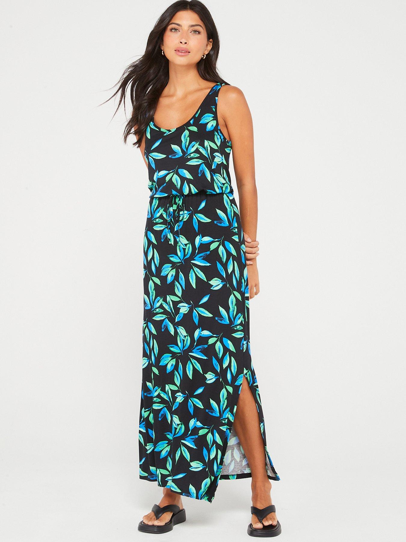 Plus Hawaiian Print Strappy Split Maxi Dress