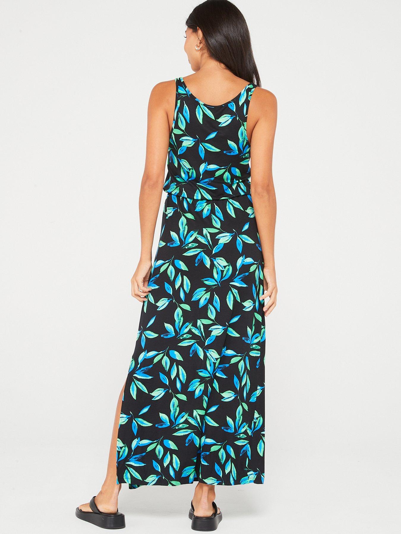 V by Very Channel Tie Waist Maxi Dress – Dark Print | Very.co.uk