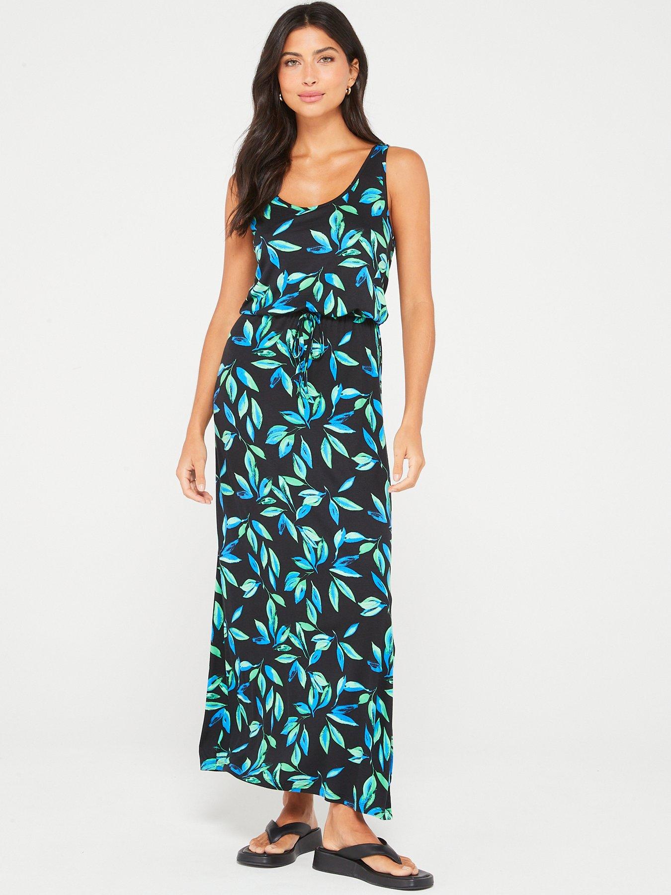 V by Very Channel Tie Waist Maxi Dress – Dark Print | Very.co.uk