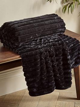 Product photograph of Catherine Lansfield Cosy Ribbed Soft Throw - Black from very.co.uk