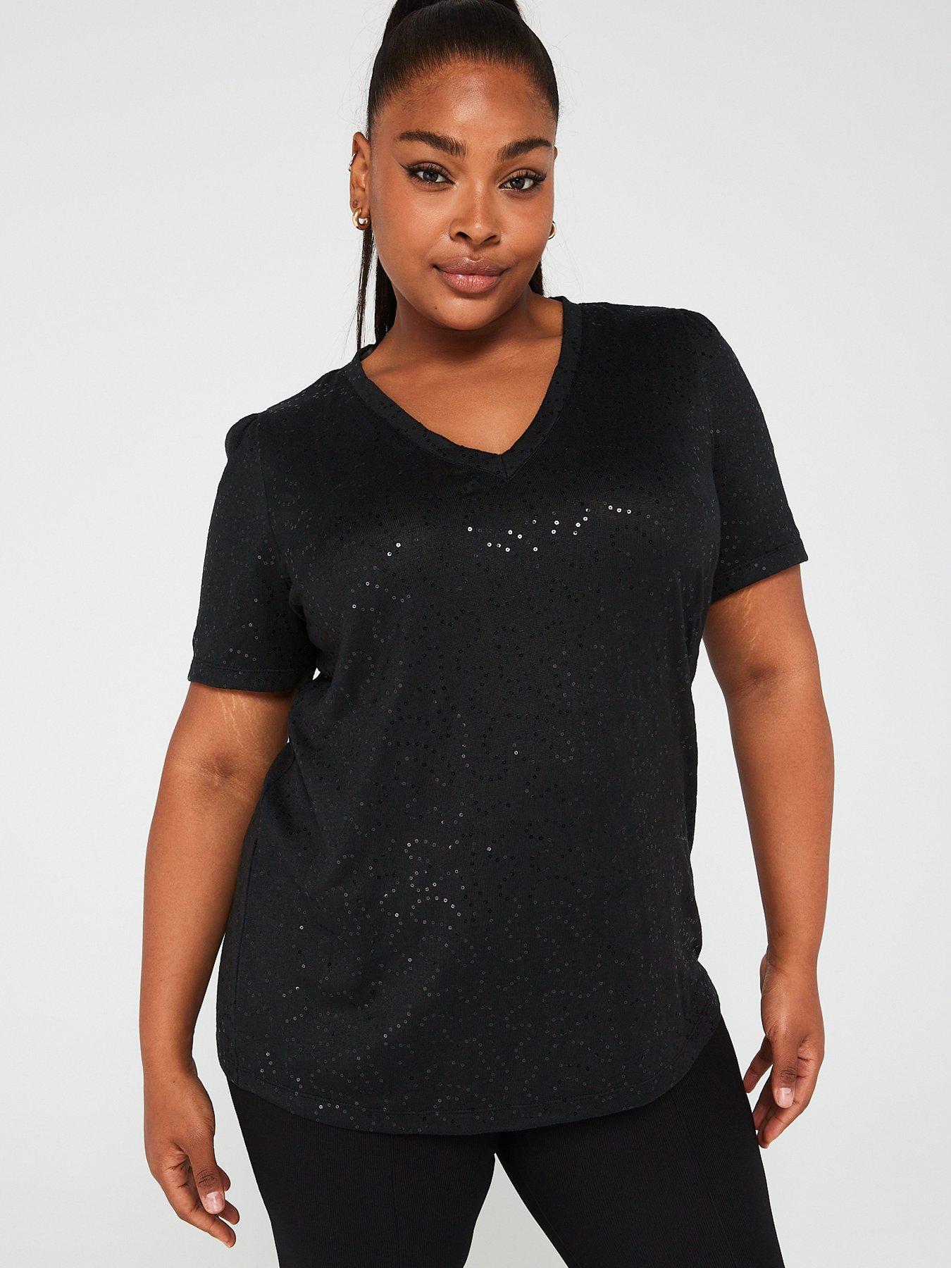 M&Co Black Sequin Keyhole Long Sleeve Top