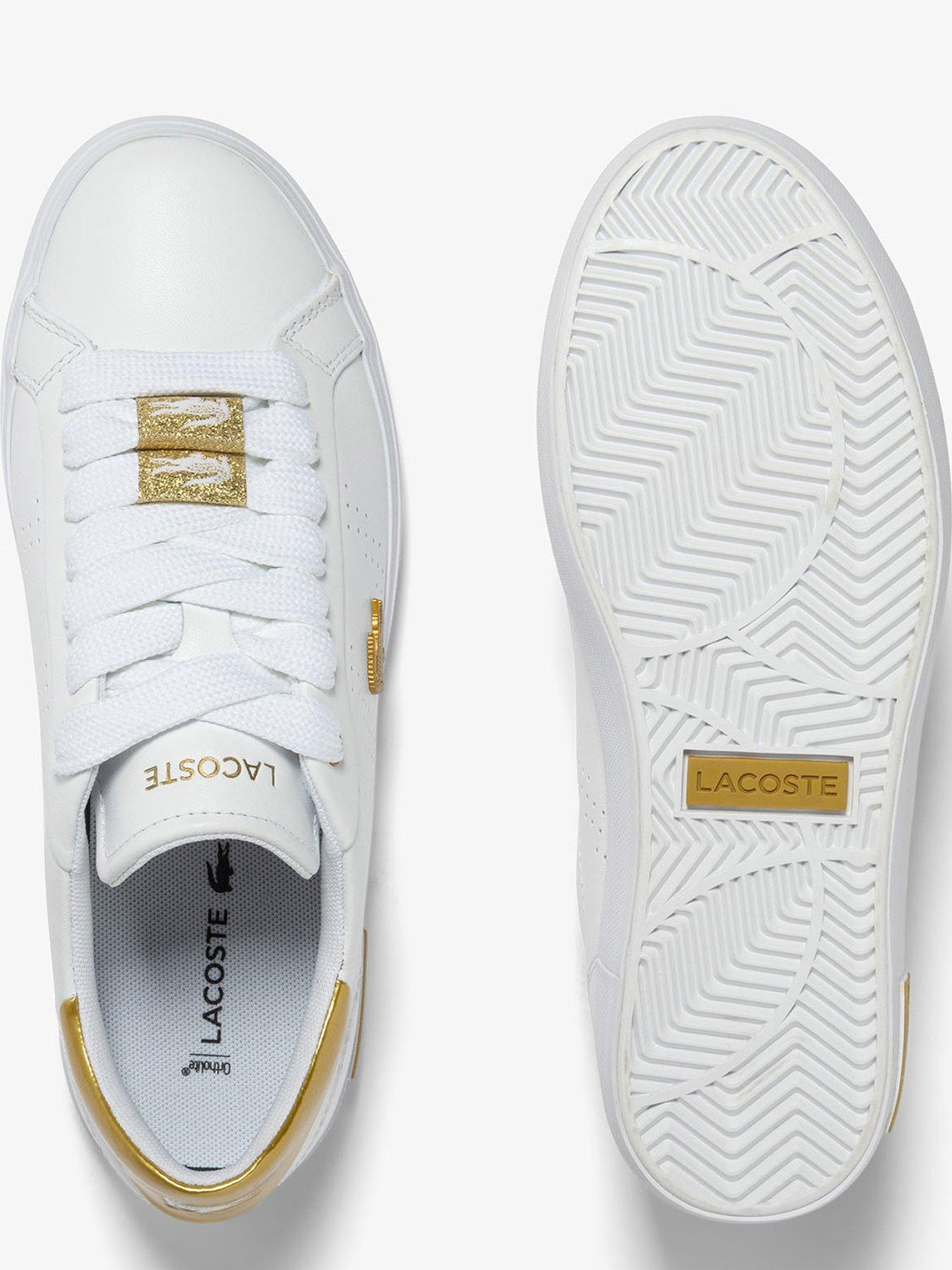 Lacoste white and hot sale gold trainers