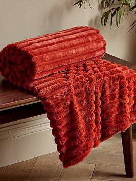 Product photograph of Catherine Lansfield Cosy Ribbed Soft Throw - Burnt Orange from very.co.uk