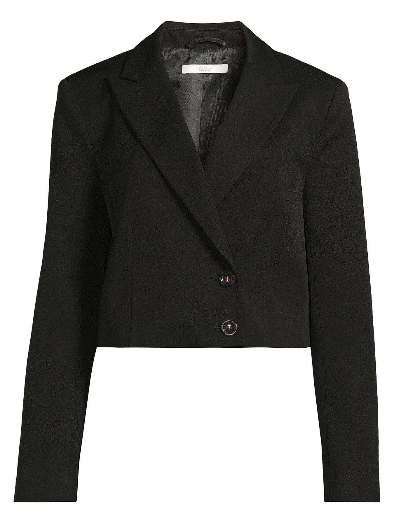 Michelle Keegan Cropped Button Blazer - Black | Very.co.uk