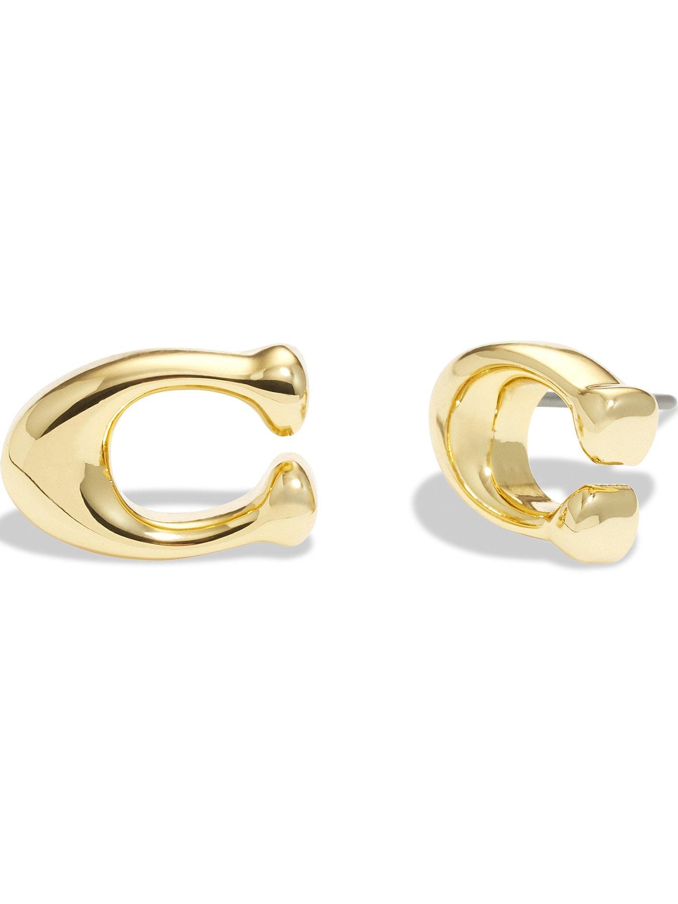 Product photograph of Coach Bubble C Stud Earring - Shiny Gold from very.co.uk