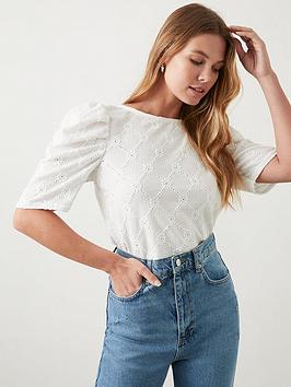 dorothy perkins broderie puff sleeve top - white