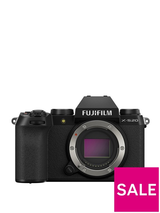 front image of fujifilm-x-s20-mirrorless-digital-camera-body-only-black