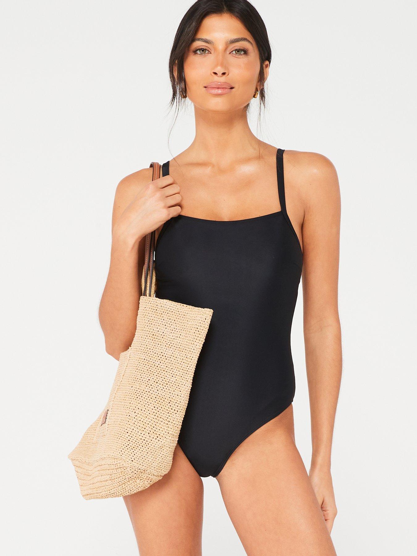Black square neck swimsuit shop