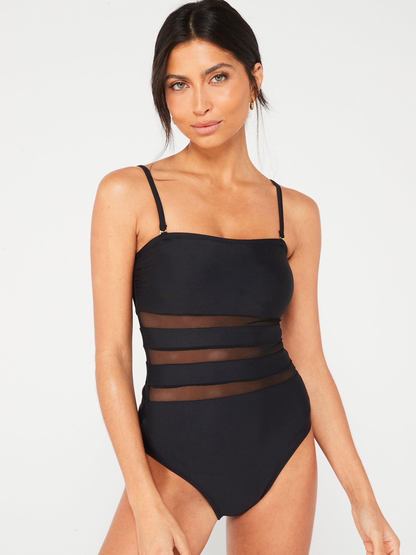 V by Very Shape Enhancing Mesh Insert Swimsuit Black Very