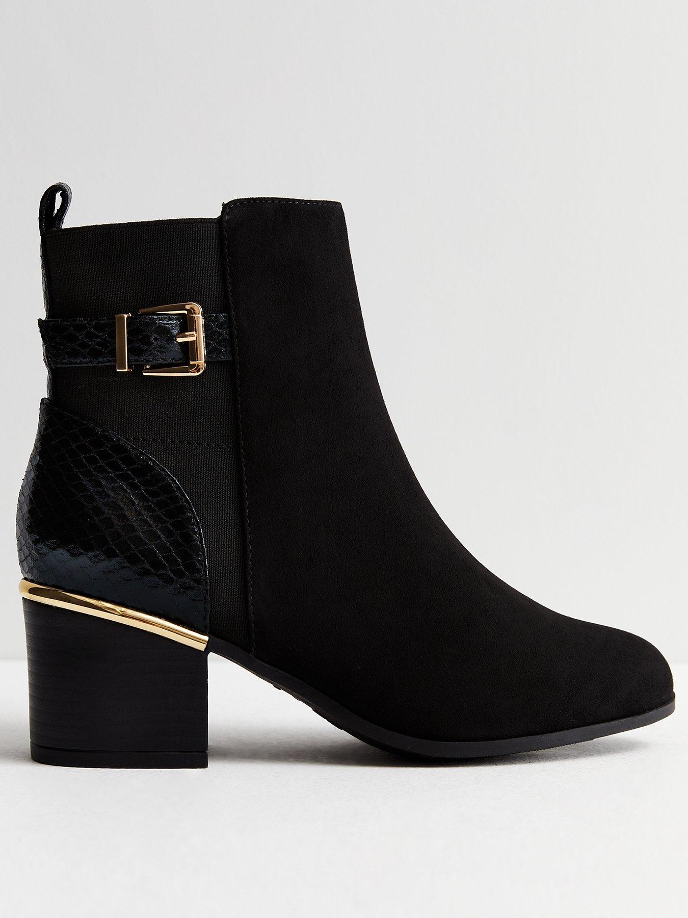 Black ankle boots with gold hot sale block heel