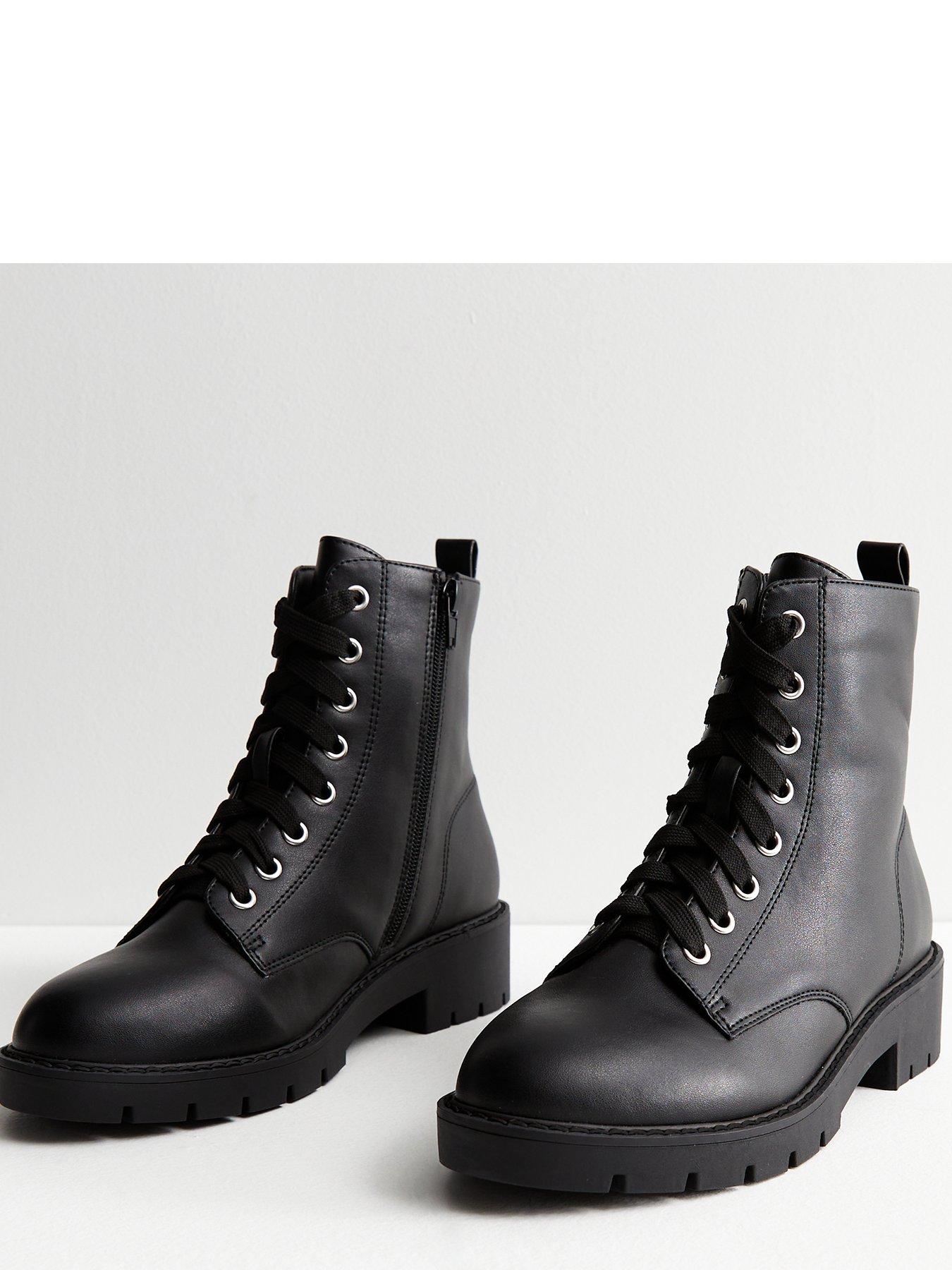 Flat black boots new on sale look