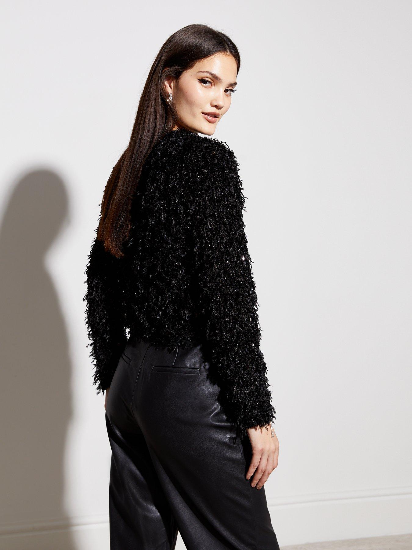 Black fluffy cropped outlet cardigan