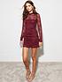  image of new-look-burgundy-lace-long-sleeve-bodycon-mini-dress