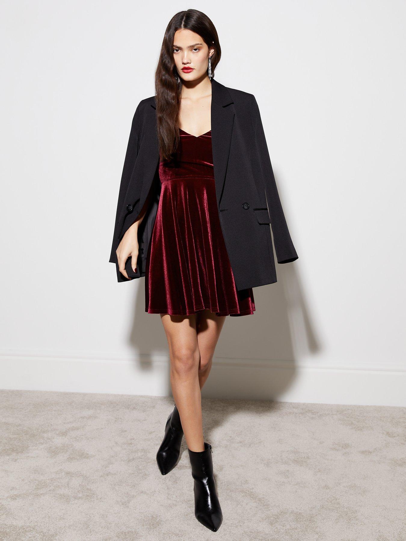 Burgundy velvet hot sale dress uk